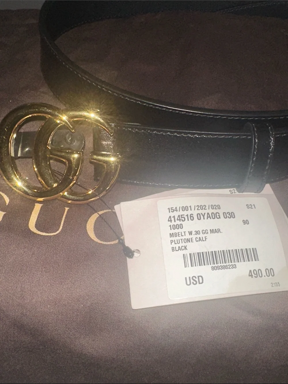 Gucci Black Leather Belt with Gold Double G Interlocking Buckle